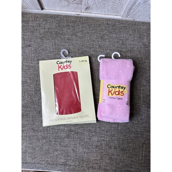 Country Kids Other - Country Kids Microfiber Opaque Red & Cotton Tights Pink Little Girls Size 1-3 Yr